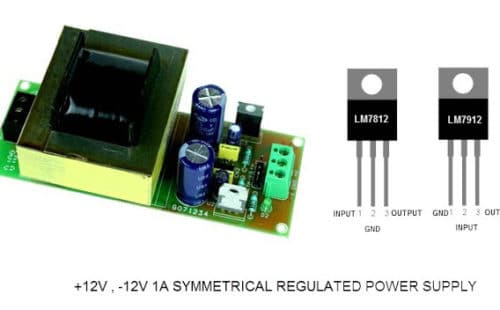 مصدر تغذية بجهد مستمر -12 و+12 فولت باستخدام 7812 و7912